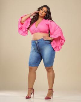 Bermuda Jeans Ciclista Plus Size Cintura Alta