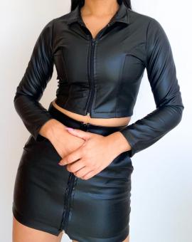 Saia Courino Curta Preta com Zíper