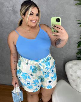 Short Alfaiataria Plus Size Cintura Alta Estampado