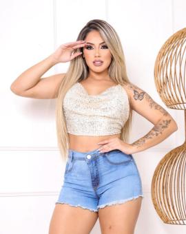 Short Jeans Curto Cintura Alta Claro