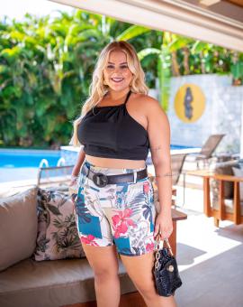 Short Plus Size Feminino Cintura Alta Estampado