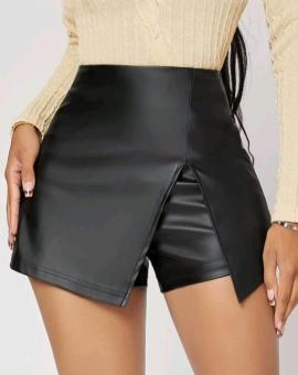 Short Saia Courino Curto Cintura Alta Preto