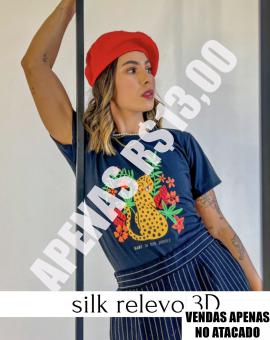 T-Shirt Feminina 100% Algodão com Estampa em Relevo