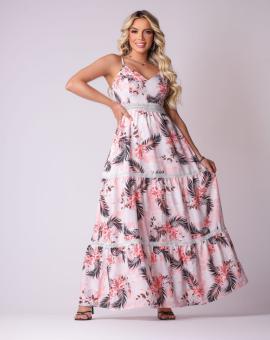 Vestido Longo Três Marias Estampado Alcinha Decote V