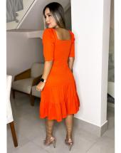 Vestido Midi Canelado Manga Bufante com Decote Atacado na Rua 44 em Goiânia