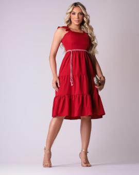 Vestido Midi Soltinho Alça com Babado