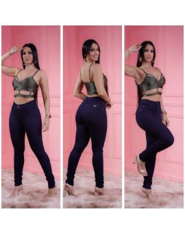 Calça Jeans Feminina Cintura Alta Escura Básica