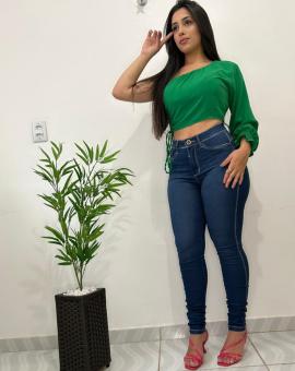 Calça Jeans Feminina Cintura Alta Escura Básica