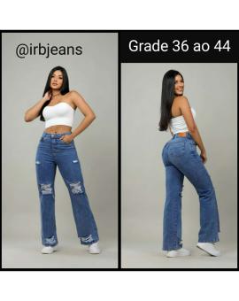 Calça Jeans Wide Leg Feminina com Destroyed