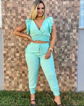 Conjunto Feminino Calça Jogger e Cropped de Manguinha
