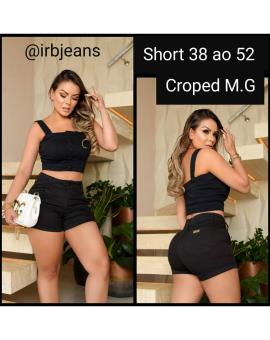 Conjunto Jeans Feminino Short e Cropped Preto