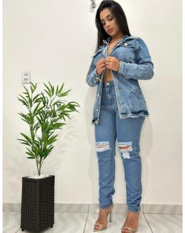 Jaqueta Jeans Feminina Longa com Bolsos