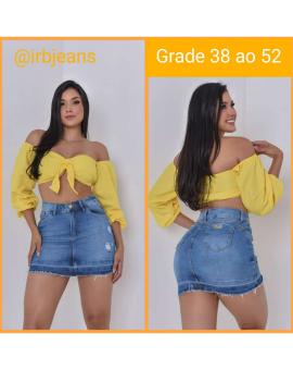 Saia Jeans Curta Cintura Alta Barra Desfiada
