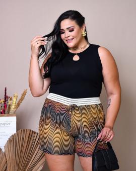 Shortinho Plus Size Curto Estampado Cintura Alta