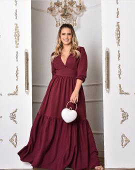 Vestido Longo Decotado de Manga