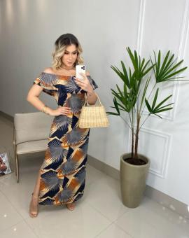 Vestido Longo Estampado Ciganinha com Babado