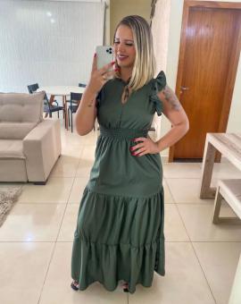 Vestido Longo Simples Verde Militar
