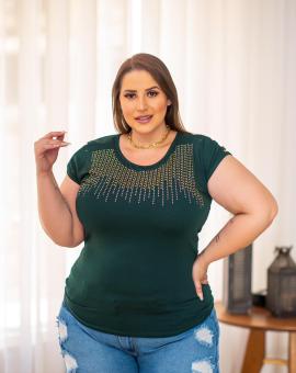 Blusa Feminina Plus Size de Manguinha com Strass na Viscolycra