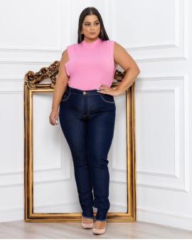 Calça Jeans Feminina Plus Size Cintura Alta Tradicional Escura