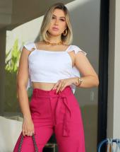 Calça Pantalona no Linho com Cinto Faixa Atacado na Rua 44 em Goiânia