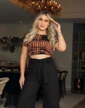 Calça Pantalona Preta com Cinto Faixa Atacado na Rua 44 em Goiânia