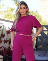 Conjunto Feminino Elegante Calça Cintura Alta e Cropped de Amarrar Atacado na Rua 44 em Goiânia