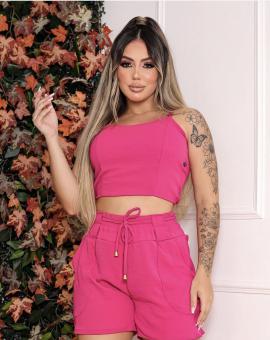 Conjunto Feminino Shortinho com Bolso e Cropped Alcinha
