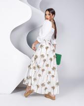 Conjunto Saia Longa e Cropped Branco Estampado Atacado na Rua 44 em Goiânia