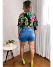 Cropped de Manga Estampado Decote V Atacado na Rua 44 em Goiânia