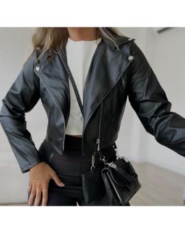 Jaqueta de Couro Feminina Preta com Zíper