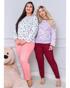 Pijama Longo Feminino de Algodão Estampado
