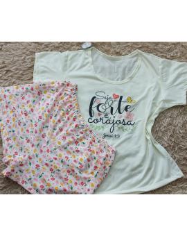 Pijama Short e Blusa Feminino de Algodão Estampado