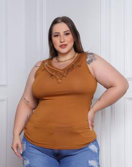 Regata Feminina Plus Size de Viscolycra com Aplicação