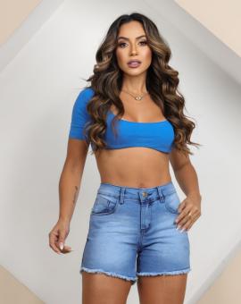 Short Jeans Curto Feminino Cintura Alta Claro