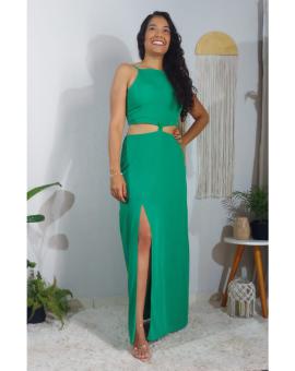 Vestido Comprido com Fenda na Lateral Aberto na Cintura