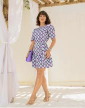 Vestido Curto Soltinho Estampado Manga Bufante Elegante Atacado na Rua 44 em Goiânia