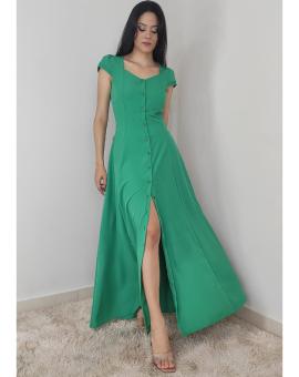 Vestido Longo com Botões na Frente de Manguinha