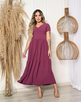 Vestido Longo de Manguinha Rodado Comportado