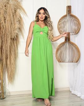 Vestido Longo Decotado com Fenda Detalhe no Bojo