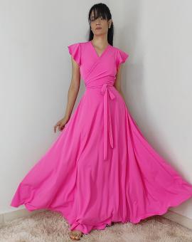 Vestido Longo Simples Transpassado de Manguinha