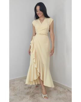 Vestido Midi Envelope com Babado