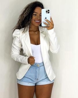 Blazer Feminino Branco Manga Bufante