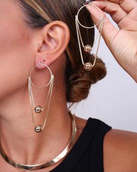 Brinco Grande Argola com Esferas Folheado