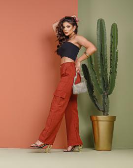 Calça Cargo Tecido Linho