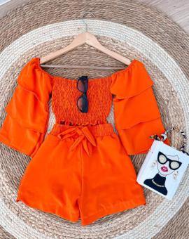 Conjunto Feminino Short Cintura Alta e Cropped Ciganinha