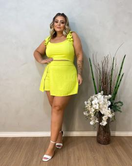 Conjunto Short Saia e Cropped Plus Size Verde Lima