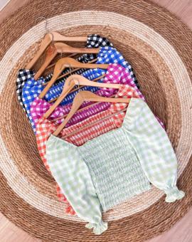 Cropped Feminino Xadrez de Lastex