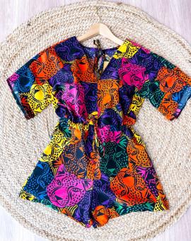 Macacão Curto Colorido Soltinho Manga Curta