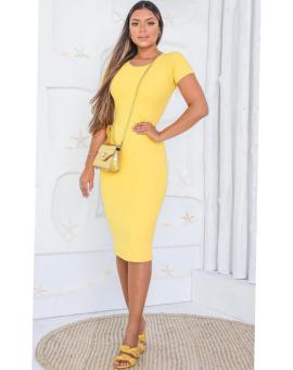 Vestido Canelado Midi Manga Curta