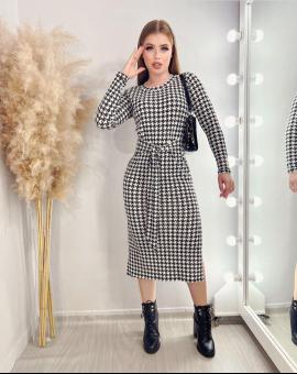 Vestido Midi Xadrez Manga Longa